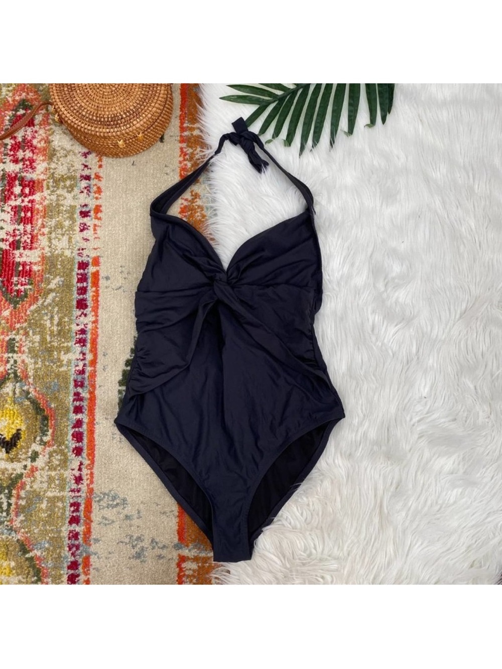 J. Crew Neutral Black Cinched Halter One Piece Swimsuit 10 LONG